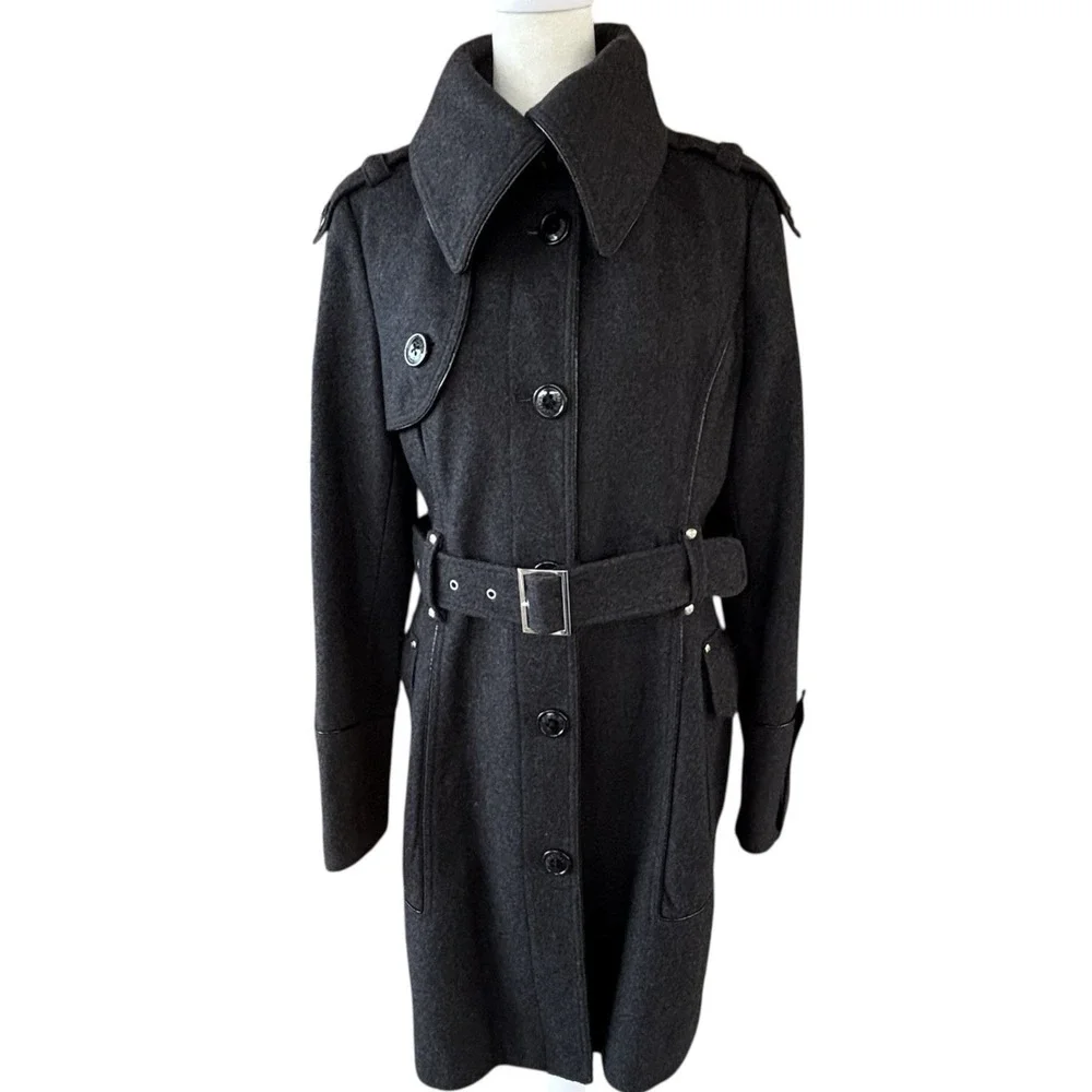 Miss Sixty M60 Wool Blend Double Breasted Peacoat Trenchcoat Dark Grey Womens‎ M